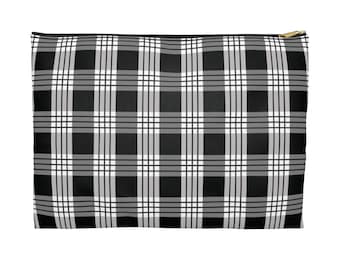 Black Palaka Makeup Bag, Hawaiian Print Pencil Pouch, Zipper Cosmetic Bag, Travel Accessory