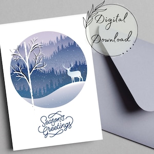 Hirsch im Winter druckbare Grußkarte, PDF-Download, All-Occasion Karte, leere Grußkarte, Aquarell Winter, Grußkarte