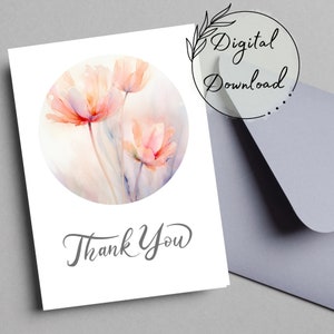 Vielen Dank, dass Sie Aquarell Blumen druckbare Grußkarte, PDF-Download, All-Occasion, leere Grußkarte, Original Aquarell Karte,