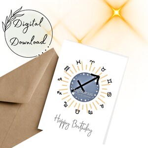 Alles Gute zum Geburtstag Schütze druckbare Karte, PDF Download, Schütze Geburtstag, leere Grußkarte, Sternzeichen Geburtstagskarte, November Geburtstag