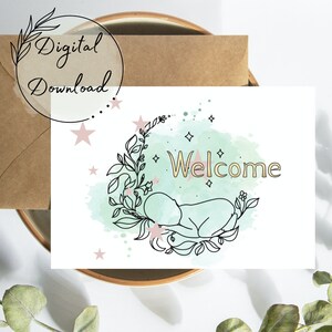 Welcome Baby Printable Greeting Card, PDF Download, Baby Congrats Card, Blank Greeting Card, Gender Neutral Baby Card, Baby Shower Card