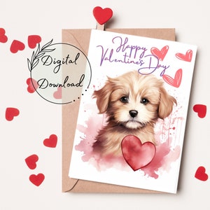 Valentinstags-Grußkarte für Welpen, PDF-Download, Karte für alle Gelegenheiten, leere Grußkarte, Valentinstagsgrüße, Hundeliebhaber
