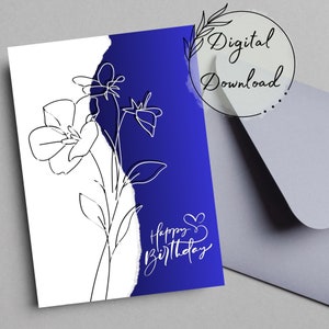 Happy Birthday Flower Bouquet Printable Greeting Card, PDF Download, Floral Card, Blank Greeting Card, Birthday Unisex Card, Floral Card,
