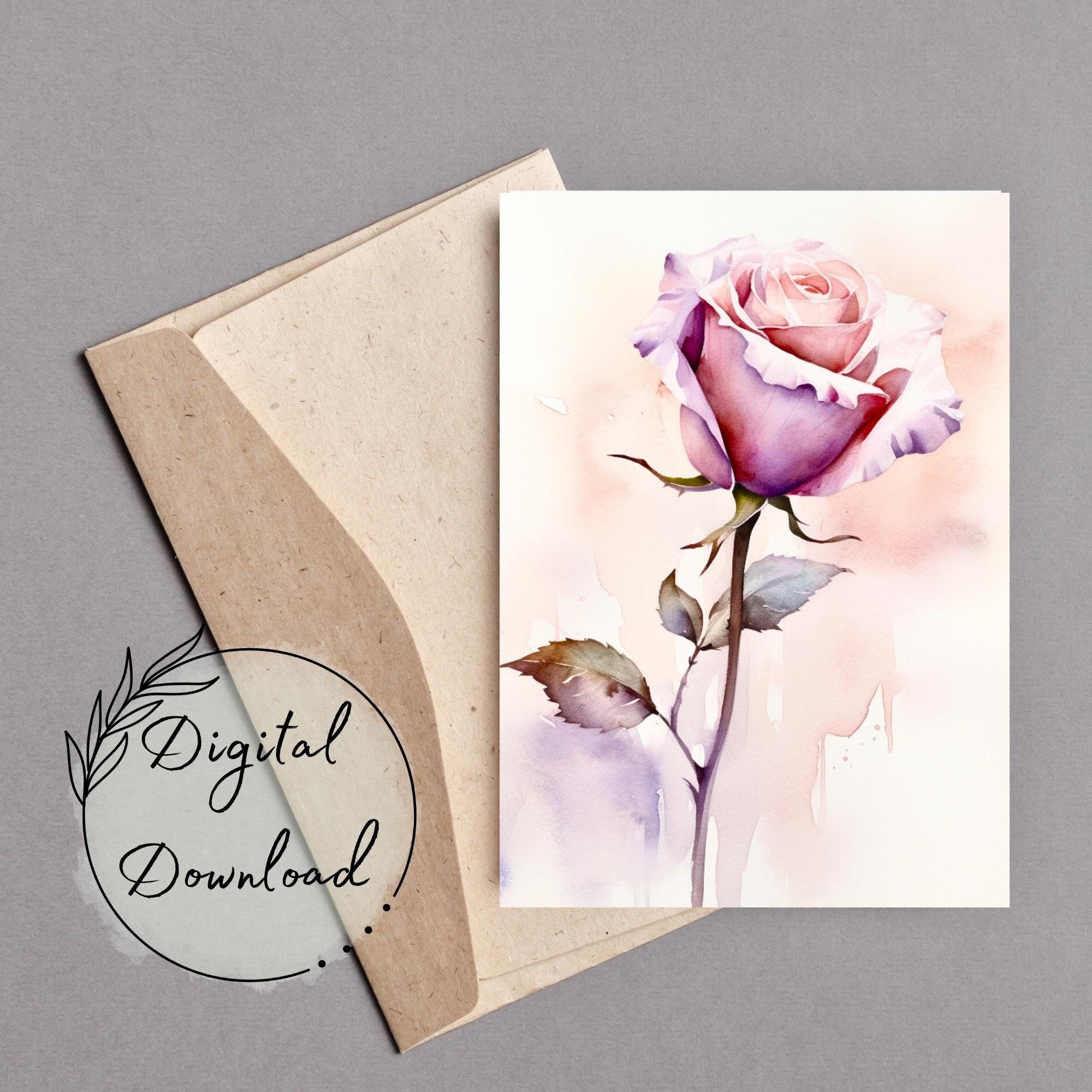 Watercolor Rose Printable Card, Purple Pink Floral (PDF Download) - Etsy