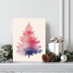 Moderne Aquarell Weihnachtsbaum Karte, Rosa und Blaue Abstrakte Weihnachtskarte, Weihnachtskarte, Weihnachtskarte, PDF, 13x18, zum selbst ausdrucken