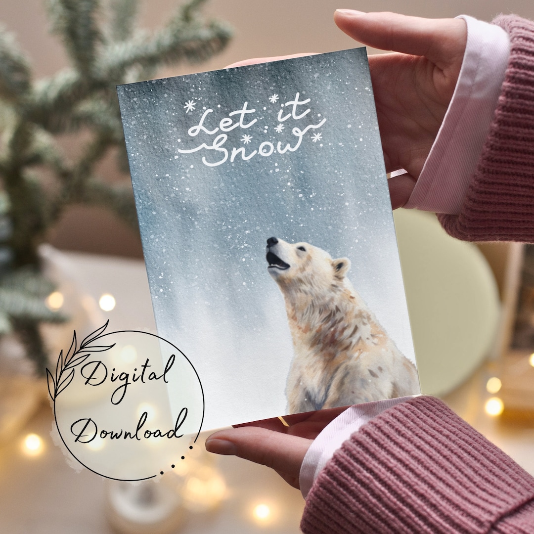 Polar Bear Christmas Card, Let It Snow, Blank Greeting Card (PDF ...