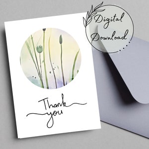 Danke Aquarell Botanische druckbare Grußkarte, PDF-Download, Dankeskarte, leere Grußkarte, Original Aquarellkarte,