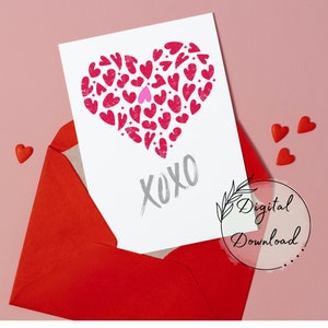 Druckbare X0X) Valentinstags-Grußkarte, PDF-Download, All-Occasion-Karte, leere Grußkarte, Valentinsgrüße, Liebesnotizen