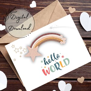 Tarjeta de felicitación imprimible Hello World, descarga en PDF, tarjeta de felicitaciones para bebés, tarjeta de felicitación en blanco, tarjeta de género neutro, tarjeta de baby shower