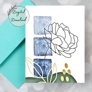 Blühende Rose Druckbare Grußkarte, PDF-Download, All-Occasion Karte, leere Grußkarte, Aquarell Karte, Geburtstagskarte, gute Besserung Floral