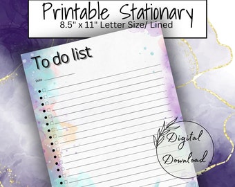 Printable To Do List Lined , PDF Download,  Printable Stationary Set, Printable Download, Note paper, Daily to do list,