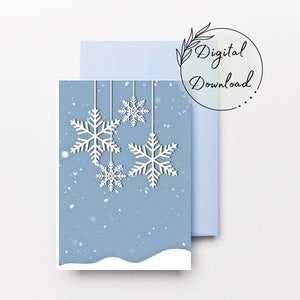 Biglietto d'auguri stampabile con fiocchi di neve bianchi che cadono, Download PDF, Biglietto, Biglietto d'auguri vuoto, Biglietto di buone feste, Fiocco di neve Natale,