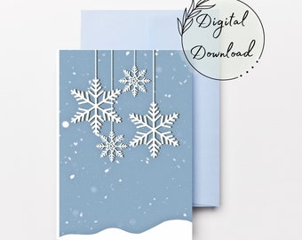 Snowflake Christmas Greeting Card, Printable Holiday Card (PDF Download)