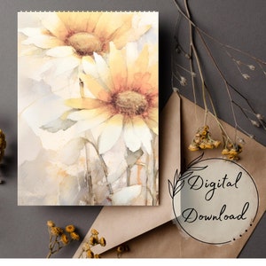 Cartão de felicitações para impressão de girassóis em aquarela, download em PDF, cartão para todas as ocasiões, cartão de felicitações em branco, cartão em aquarela, cartão de aniversário