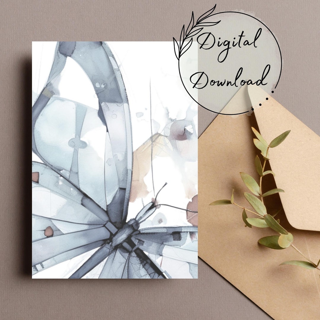 Printable Blue Butterfly Greeting Card, PDF Download, All-ocassion Card ... Printable Blue Butterfly Greeting Card, PDF Download, All-ocassion Card ...
