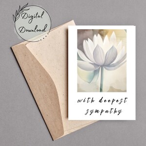 Carte florale imprimable des plus sincères condoléances, téléchargement PDF, carte de sympathie, carte de voeux vierge, carte aquarelle, avec carte de sympathie la plus profonde