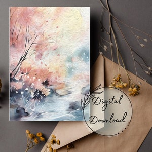 Carte de vœux imprimable Serene Nature Landscape, Téléchargement PDF, Carte toutes occasions, Carte de vœux vierge, Carte aquarelle, Carte d’anniversaire
