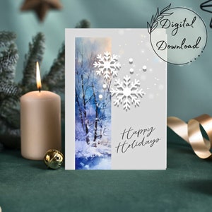 Biglietto d'auguri stampabile con fiocchi di neve di buone feste, download PDF, biglietto, biglietto d'auguri vuoto, biglietto di buone feste, fiocco di neve di Natale