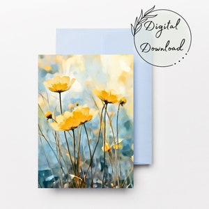 Gelbe Wildblumen druckbare Grußkarte, PDF-Download, All-Occasion Karte, leere Grußkarte, Aquarell Karte, Geburtstagskarte, gute Besserung
