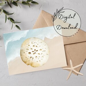 Sand Dollar Aquarell druckbare Grußkarte, PDF-Download, Karte für alle Gelegenheiten, leere Grußkarte, Geburtstagskarte, Marine Leben Karte