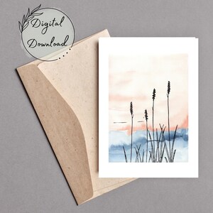 Floral Sunrise druckbare Grußkarte, PDF-Download, All-Occasion Karte, leere Grußkarte, Aquarell Karte, Geburtstagskarte, Gute Besserung Karte