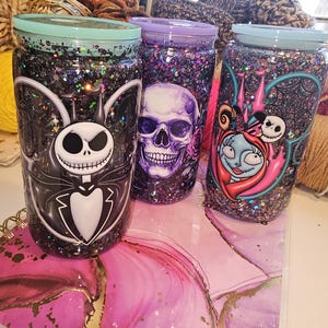 Nightmare Halloween Skull Snow Globe GLASS and PLASTIC Tumblers