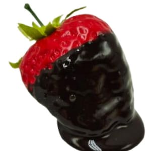 Réplica de comida falsa de morango coberto de chocolate