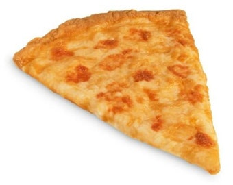 Può includere: Una fetta di pizza al formaggio con una crosta dorata e formaggio fuso.