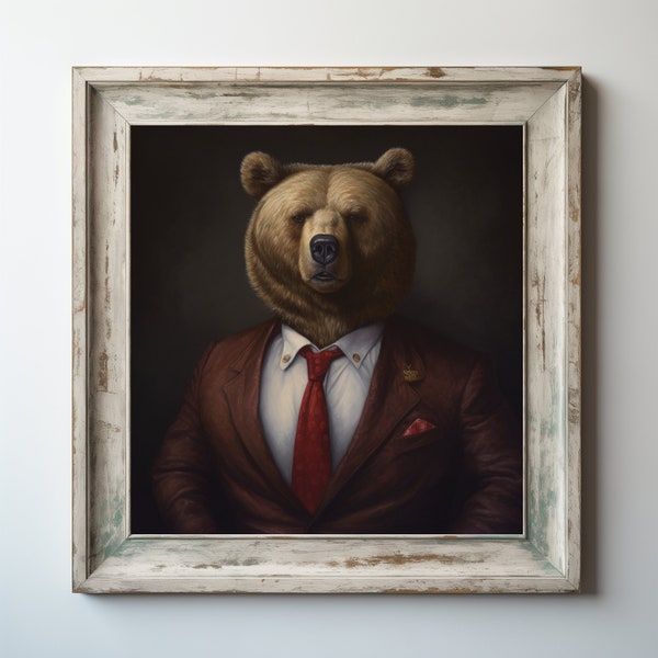 Brown Bear In A Business Suit -  Funny Animal Decor - Tycoon - Office Decor - Portrait - Printable - Digital Download - Pet Print - B158