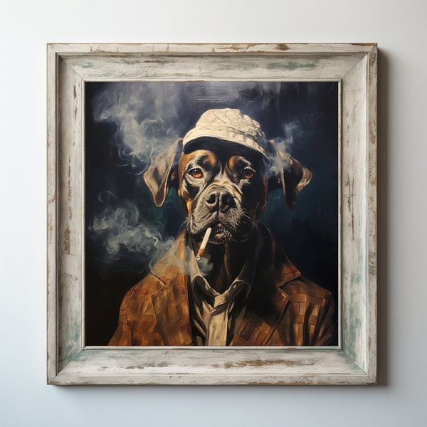 Dog In A Hat Smoking -  Funny Animal Wall Decor - Dog Smoking - Portrait - Printable Poster - Digital Download Print - Pet Art - B219