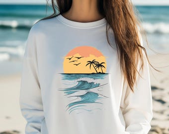 Beach, Sunset, Waves - Sublimation PNG File - Shirt, Hoodie Design - Vacation Apparel - Circle Graphic - Summer - Digital Download