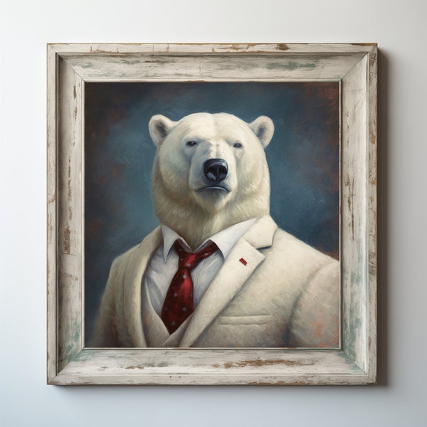 Polar Bear In A Business Suit -  Funny Animal Decor - Tycoon - Office Decor - Portrait - Printable - Digital Download - Pet Print - B146