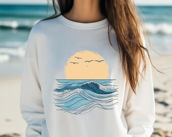 Ocean, Sunset, Waves - Sublimation PNG File - Shirt, Hoodie Design - Beach Vacation Apparel - Trendy Graphic - Summer - Digital Download