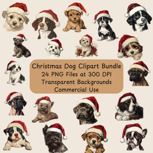 Christmas Dog PNG Clipart Bundle - 24 PNG Files - Transparent Background - Commercial Use - Funny Dog Art - Digital Download - Sublimation