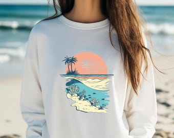 Coral Reef, Palm Tree - Sublimation PNG File - Shirt, Hoodie Design - Beach Vacation Apparel - Trendy Graphic - Ocean - Digital Download