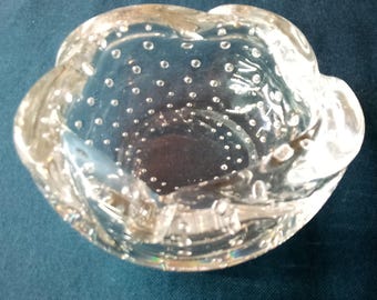 VTG Art Deco Daum Nancy France Green Glass Controlled Bubble Dish