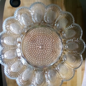 Vintage Indiana Glass Clear Hobnail Deviled Egg Relish Platter