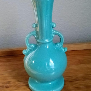 Vintage Blue Turquoise Ceramic Bud Vase, Retro Vase, Art Deco Ceramics