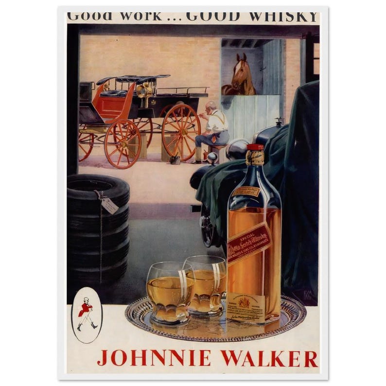 Johnnie Walker Vintage Ad Museum-Quality Matte Paper Wooden Framed Poster image 1