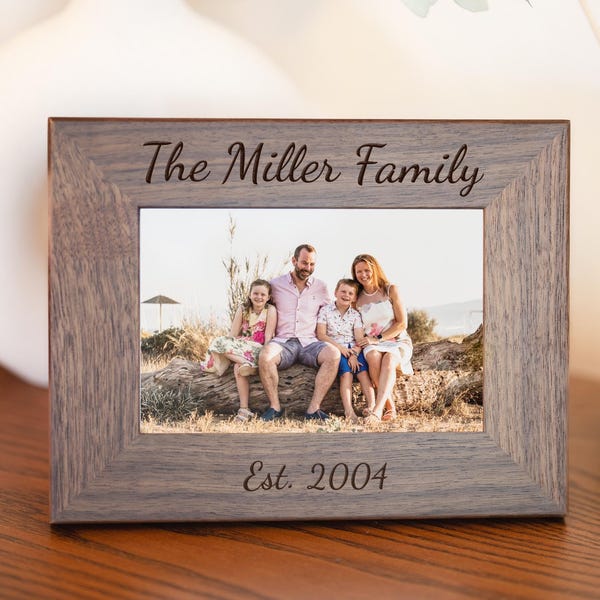 Family Picture Frame, Custom Engraved Solid Walnut Wood Personalized Picture Frame, 4x6 5x7 8x10 Wedding Photo Gift, Grandma Photo Frame