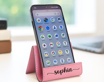 Personalized Phone Stand, Custom iPhone Holder, Engraved Tablet Stand, Leatherette Cell Phone Stand, Christmas Gift for Mom, Grandma, Friend