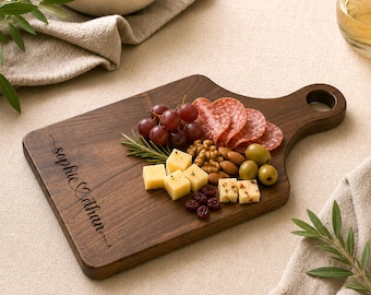 Personalized Cheese Board Charcuterie Board, Custom Engraved Solid Walnut Maple Wood Cutting Board, Wedding Engagement Anniversary Gifts