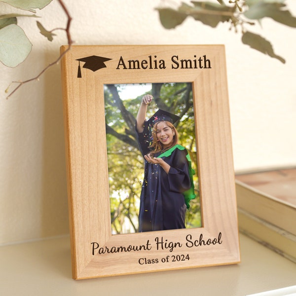 Gift For Graduation 2024 Personalized Frame, Graduation Gift Walnut Wood Photo Frame Home Decor 5x7 4x6 8x10, Custom Engraved Picture Frame