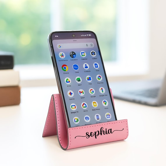Personalized Phone Stand, Custom iPhone Holder, Engraved Tablet Stand, Leatherette Cell Phone Stand, Christmas Gift for Mom, Grandma, Friend