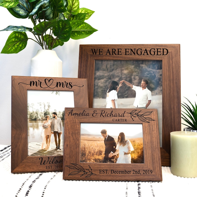 Engraved Photo Frame, 4x6 5x7 8x10 Picture Frame, Engagement Couple Picture frame, Wedding Photo Frame, Family Personalized Photo Frame image 1