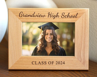 High School Collage Graduation Gifts 2024 Personalized Frame, Graduation Gift Solid Wood Photo Frame 5x7 4x6 8x10, Engraved Picture Frame