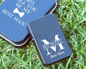 Groomsmen Gift, Best Man Proposal Gifts Custom Lighters with Case, Personalized Wedding Favors for Him Brother, Dad, Bachelor Party Gifts