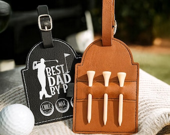 Personalized Golf Tee Tag, Golf Bag Tag with Tees, Engraved Leatherette Golf Tee Holder, Custom Name Gift for Golf Lover Golf Gifts for Dad