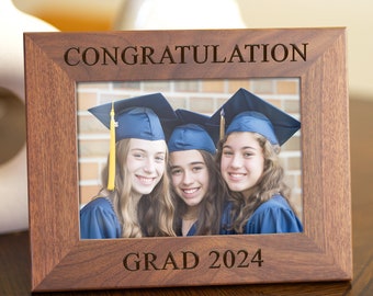 2024 Graduation Gifts for Her Custom Photo Frame, Gift for Graduation Personalized Frame, Walnut Wood Photo Frame Home Decor 5x7 4x6 8x10