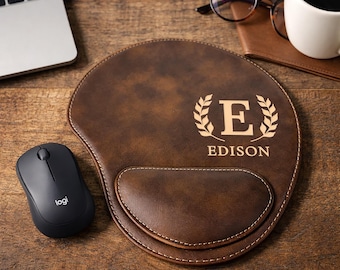 Custom Mouse Pad, Personalized Leather Mouse Pad, Mousepad Birthday Monogram Wedding Gifts, Teacher Coworker Boss Office Gift for Him & Her
